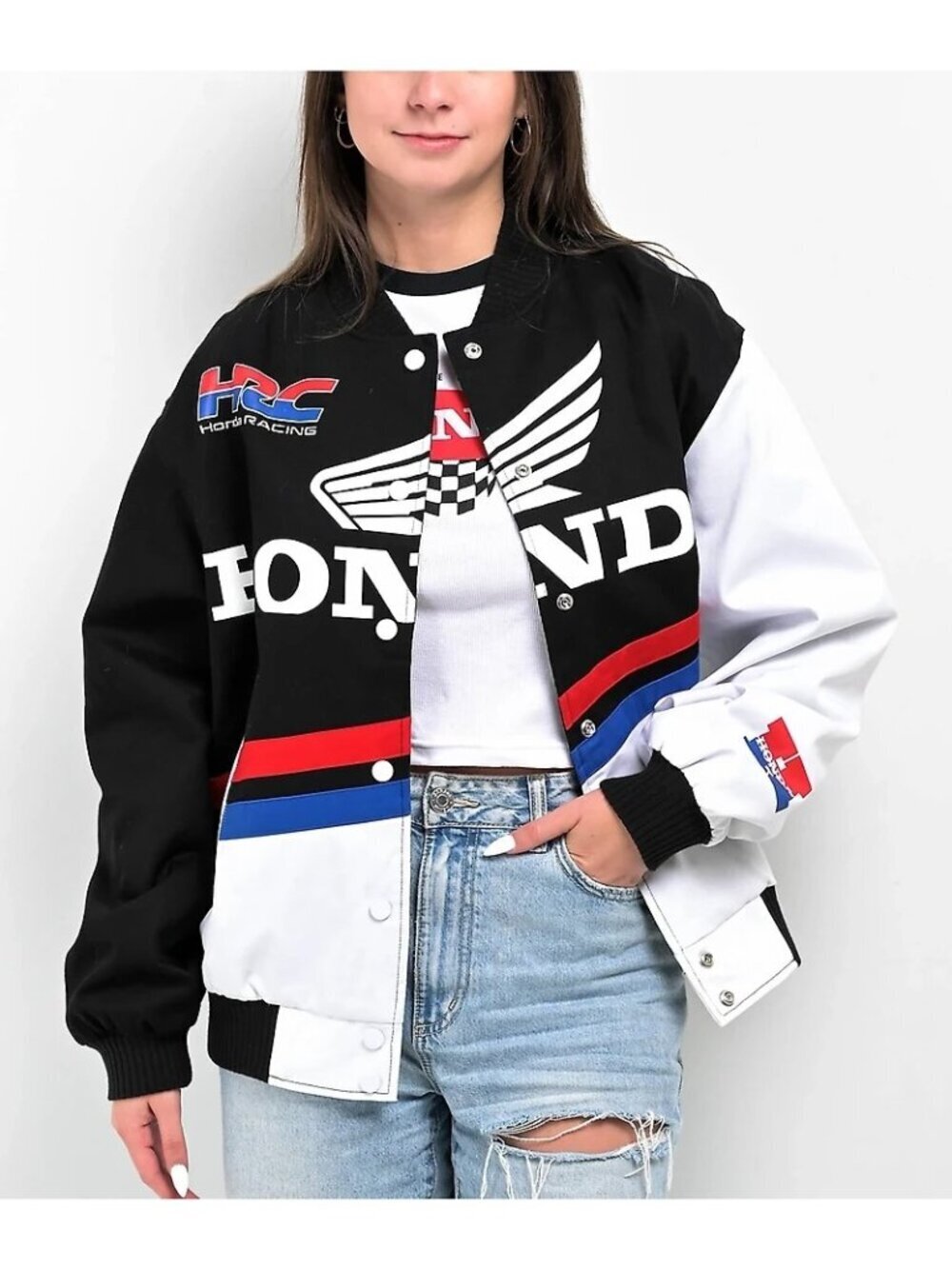 JT Racing Womens Vintage-style Honda Racing Bomber Jacket Size Medium Motocross